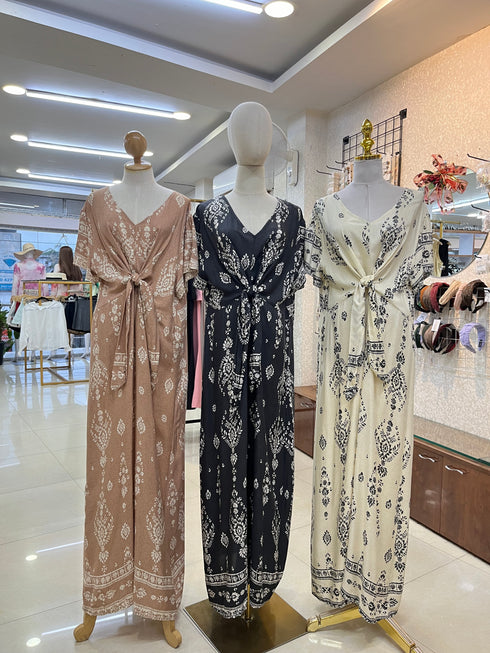 Cotton V-Neck Short Sleeves Front Tie Maxi Dress